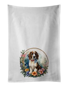 Welsh Springer Spaniel and Flowers Kitchen Towel Set of 2 White Dish Towels Decorative Bathroom Hand towel for Hand, Face, Hair, Yoga, Tea, Dishcloth