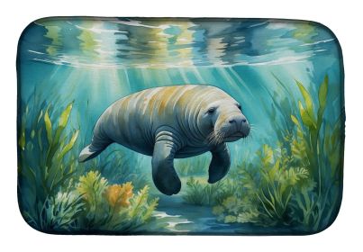 Manatee in a Seagrass Bed Dish Drying Mat Absorbent Dish Drying Mat Pad for Kitchen Counter Dish Drainer Mat for Countertop, 14 x 21", Multicolor