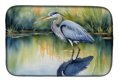 Blue Heron Stalking Prey Dish Drying Mat Absorbent Dish Drying Mat Pad for Kitchen Counter Dish Drainer Mat for Countertop, 14 x 21", Multicolor