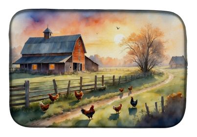 Chicken Farmyard Sunrise Dish Drying Mat Absorbent Dish Drying Mat Pad for Kitchen Counter Dish Drainer Mat for Countertop, 14 x 21", Multicolor