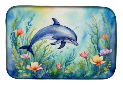 Spring Dolphin Dish Drying Mat Absorbent Dish Drying Mat Pad for Kitchen Counter Dish Drainer Mat for Countertop, 14 x 21", Multicolor