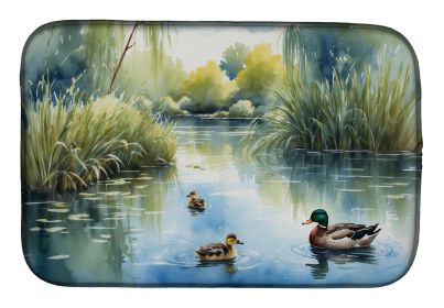 Ducks by the Pond Dish Drying Mat Absorbent Dish Drying Mat Pad for Kitchen Counter Dish Drainer Mat for Countertop, 14 x 21", Multicolor