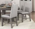 Rustic Design Dining Table 5pc Set Gray Finish Table w Extension leaf and 4x Fabric Upholstered Side Chairs Modern Dining Room Furniture